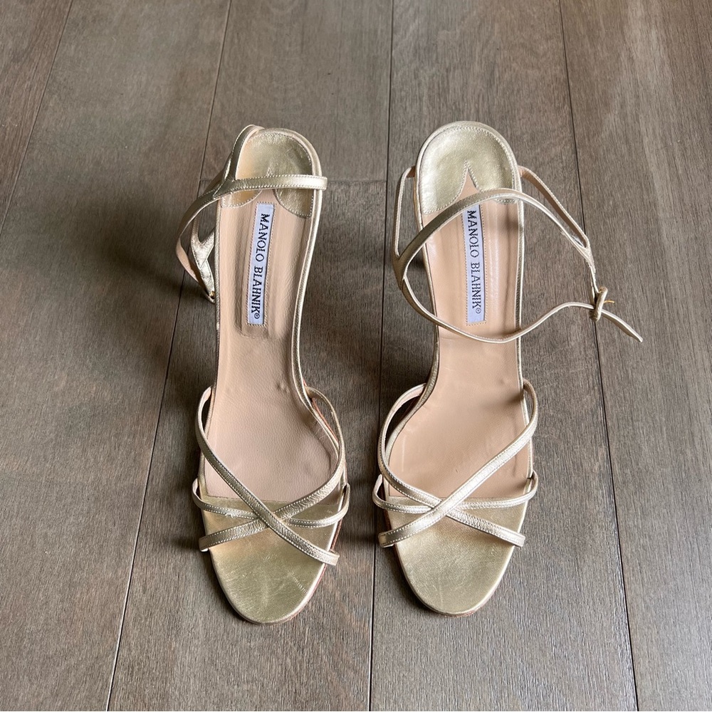 Manolo Blahnik Gold Strappy Heel Sandal